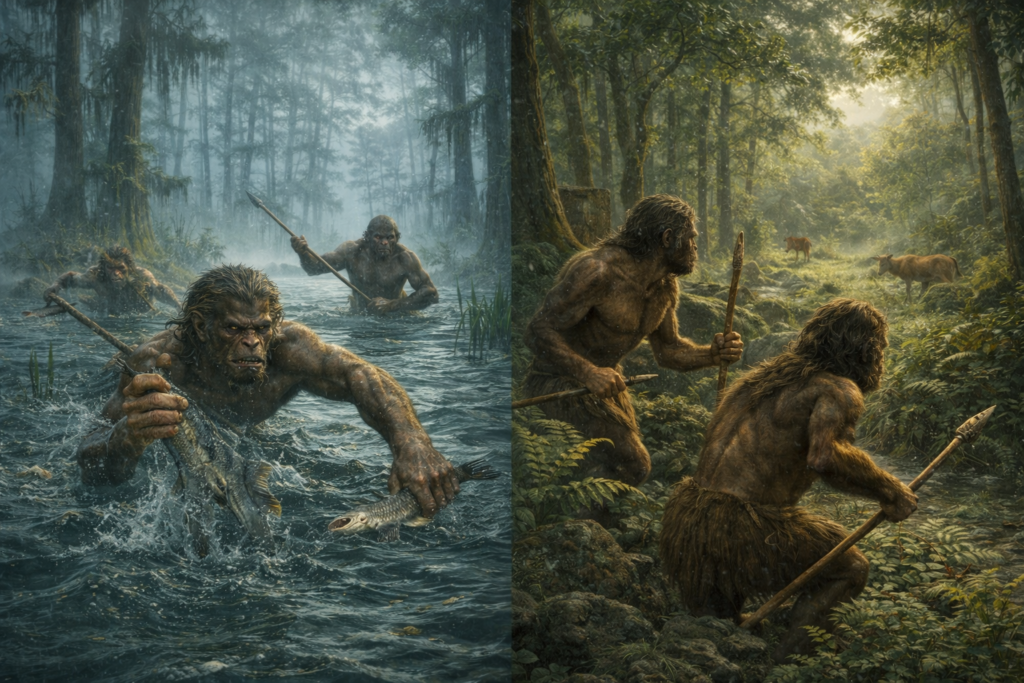 Image illustrative des êtres primitifs qui occupaient la Terre comme montré à Andreas.