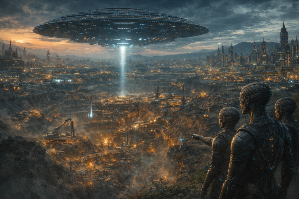 Image illustrative de la civilisation galactique venue exploiter des mines sur Terre, comme expliqué à Andreas.