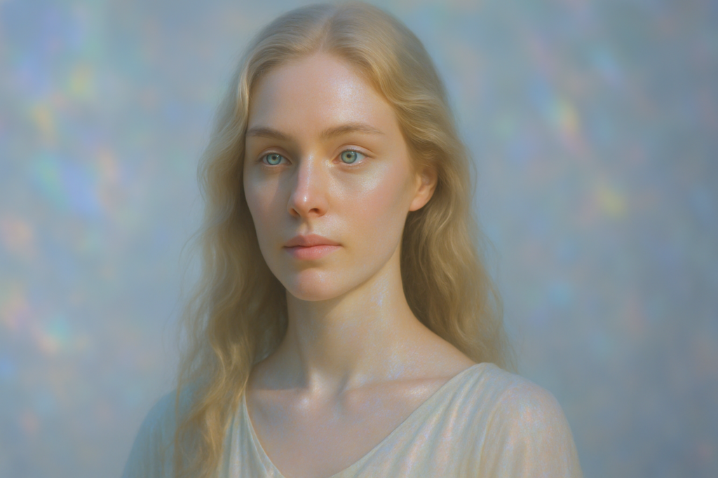 Image fictive illustrative d’une apparence possible de Lyra (habitante de l'ancienne planète Lucifer, vivant depuis sur des plans supérieurs), selon la description de Orfeo Angelucci.