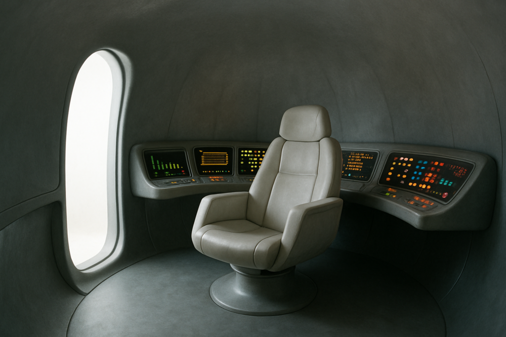 Image illustrative de l'intérieur du vaisseau en forme d'igloo dans lequel est entré Orfeo Angelucci lors de ce contact. Appareil des habitants de l'ancienne planète Lucifer.