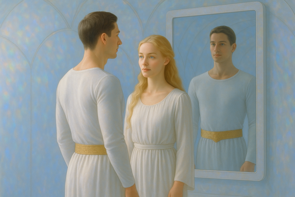 Illustration fictive de Orfeo qui regarde à quoi il ressemble sur Lucifer.