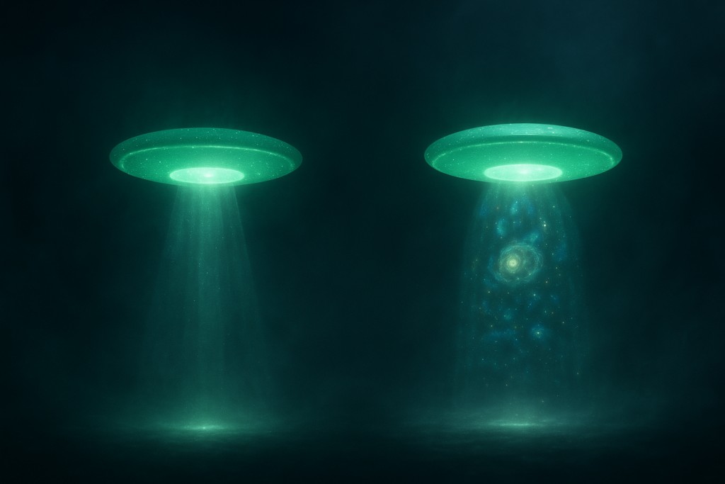 Image illustrative des deux petits disques verts de 1 mètre vus par Orfeo lors de son premier contact par les habitants de l'ancienne Lucifer.