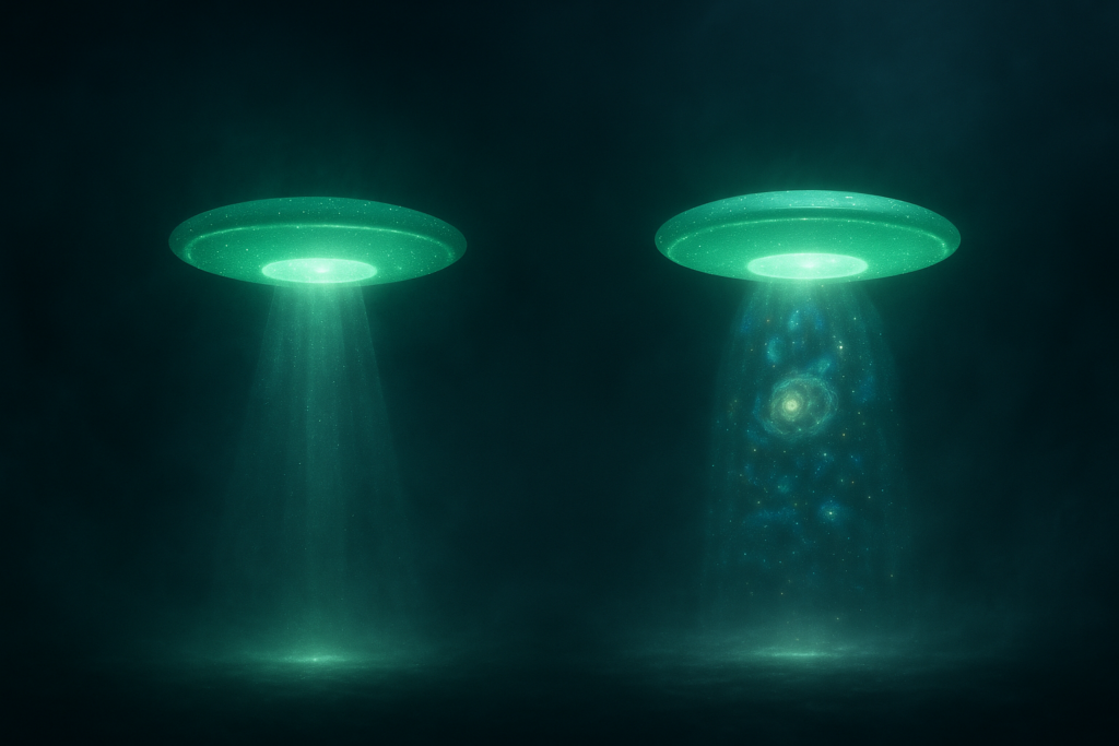 Image illustrative des deux petits disques verts de 1 mètre vus par Orfeo lors de son premier contact par les habitants de l'ancienne Lucifer.