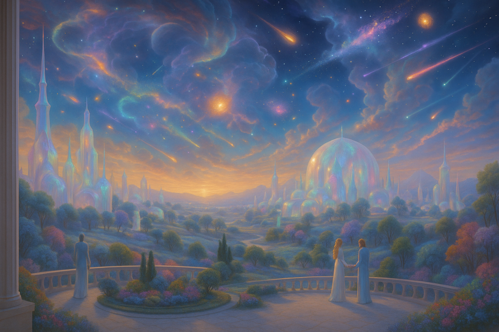 Image illustrative du monde observé par Orfeo sur le planétoïde résiduel de l'explosion de la planète Lucifer, monde sur un plan plus éthéré (probabkement astral).