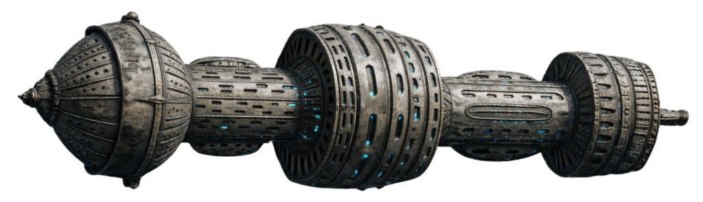 Image illustrative du Zubringer (vaisseau scientifique d'Aldebaran) conforme à un dessin du livre d'Andreas.