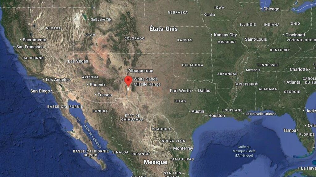 Situation du site d'essai de missile de White Sands dans les USA.
