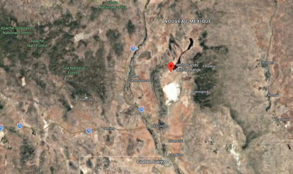 Situation du site d'essai de missile de White Sands dans le Nouveau-Mexique, USA.