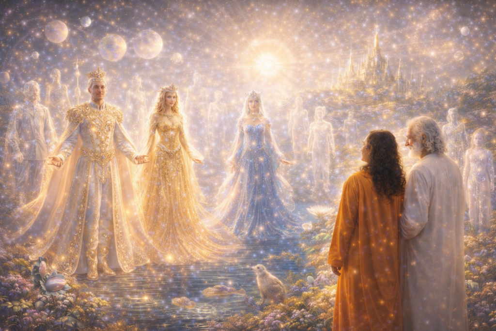 Illustration de vêtements générés par la pensée des êtres de Hiranyaloka.