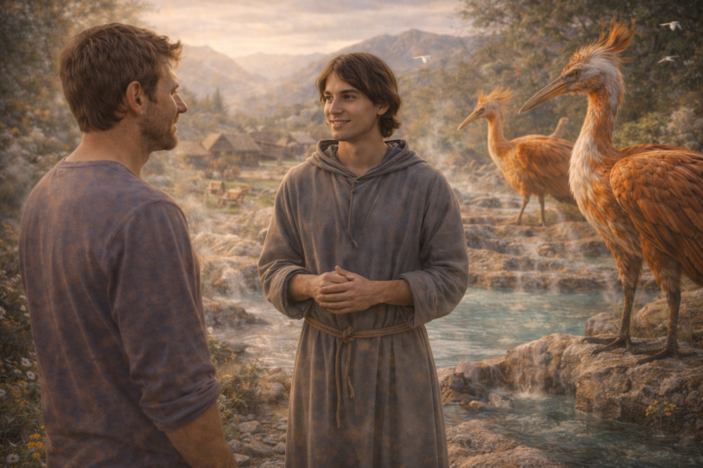 Illustration fictive de Thomas rencontrant Aaron.