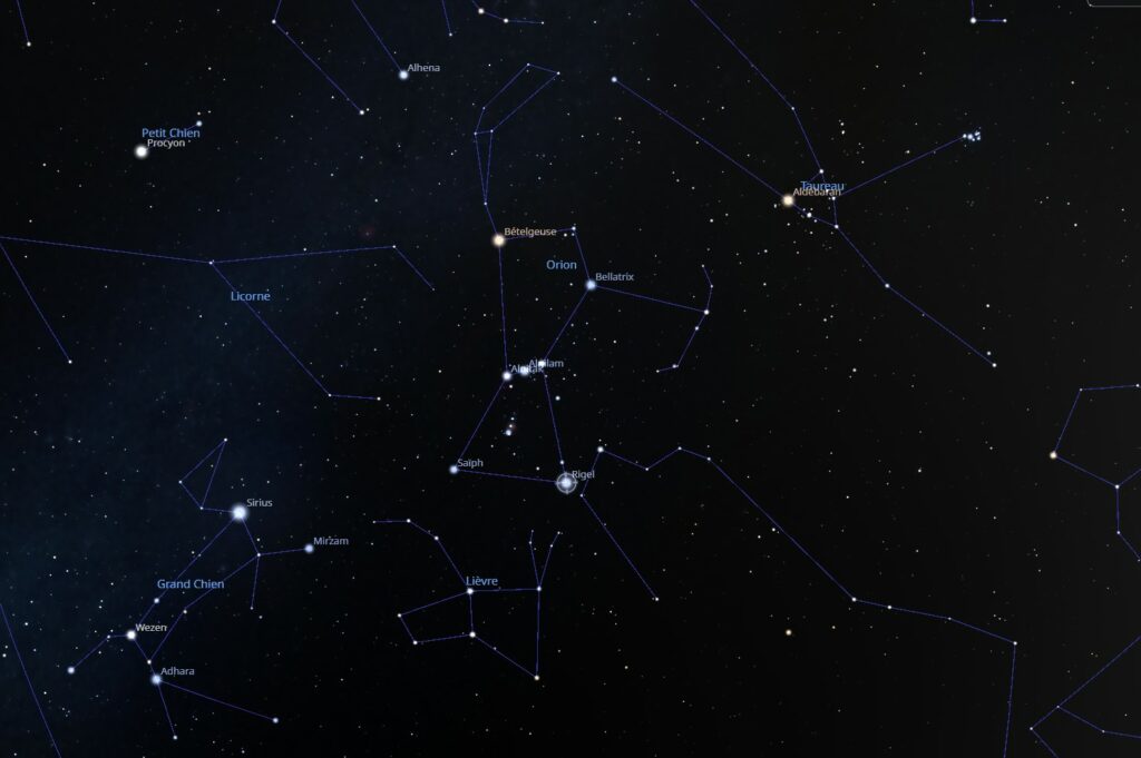 Situation de Rigel dans la constellation d’Orion