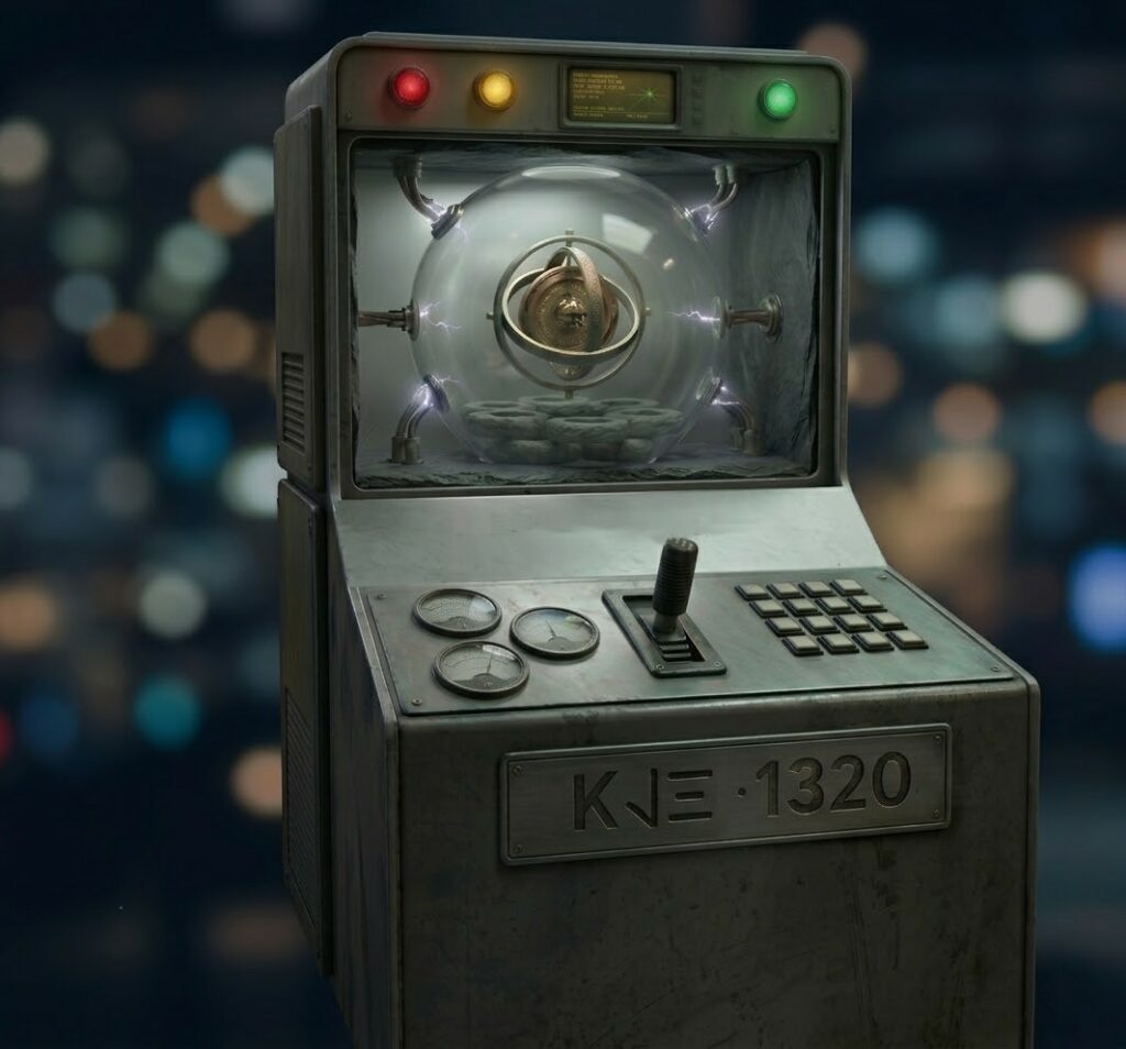 Illustration réaliste de l'appareil de contrôle de navigation et stabilisation appelé "Juke-Box" par Phyl, d'après le livre.