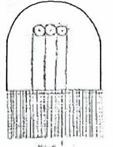 Dessin de l'image 1 reprise à part, nettoyée et légèrement retouchée, provenant du dessin global de Phyl du livre. On voit les 3 poulies en haut et les 3 courroies, le tout à l'intérieur du tube de verre géant, et la partie striée sur le pyurtour du tube qui le fait "ressembler à un gratte-ciel" selon Phyl.