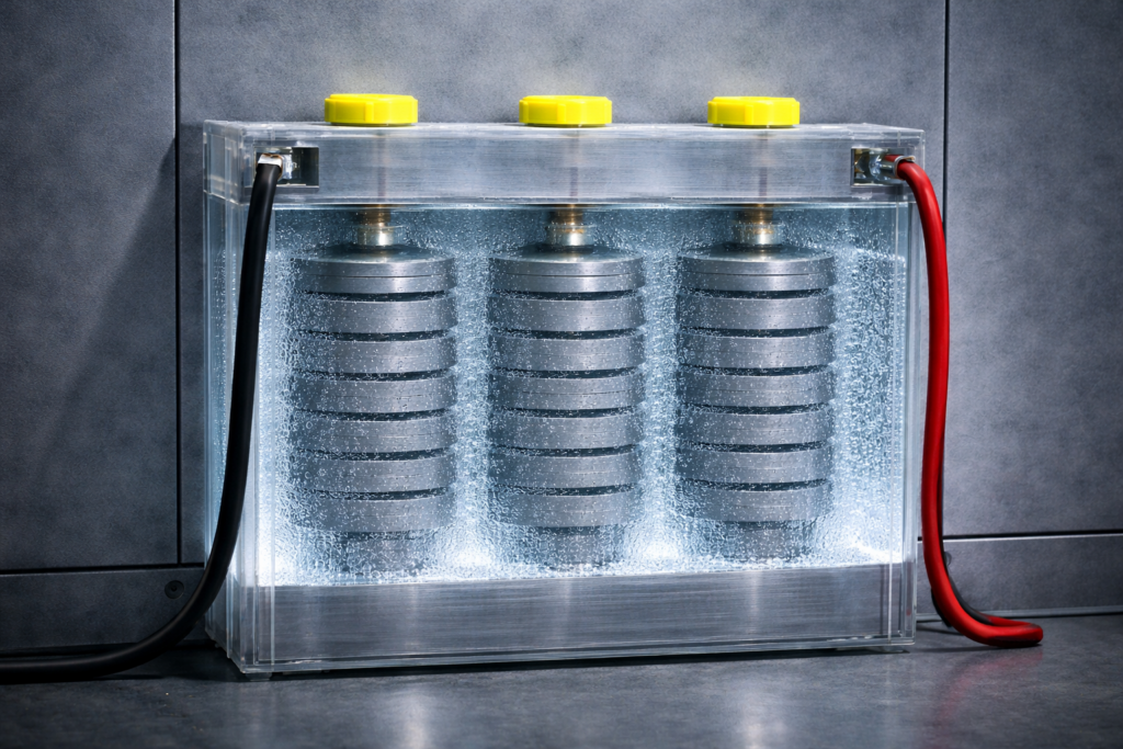 Illustration réaliste de la batterie décrite par Phyl, qu'Andrak lui a montré.