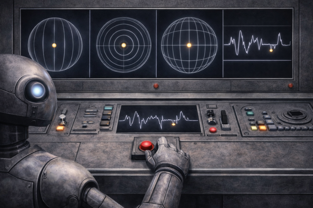 Illustration réaliste de ce que Phyl observe sur l'écran contrôlé par le robot.