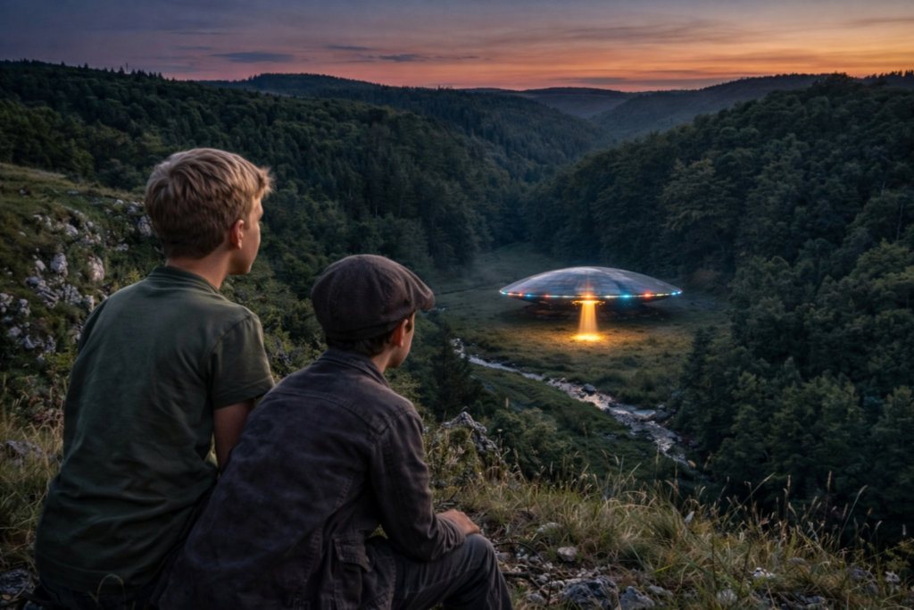 Image illustrative de la troisième observation du vaisseau par Leo et Mike Dworshak, d’un peu plus près.