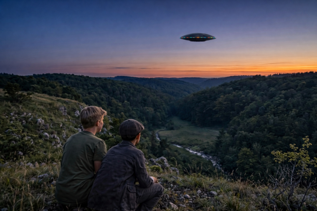 Image illustrative de l’atterrissage du vaisseau observé par Leo et Mike Dworshak.