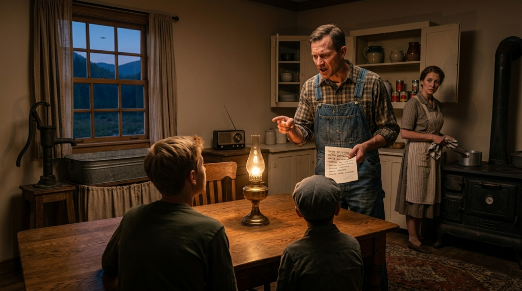 Image illustrative de Leo et Mike qui ne sont pas crus par leurs parents, et notamment leur père qui leur fait la leçon.