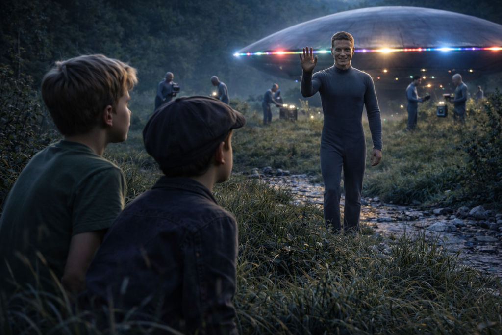 Illustration de Leo et Mike immobilisés qui regardent l’un des hommes d’équipage leur faire un signe amical.