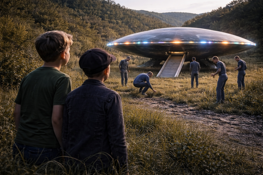 Illustration de Leo et Mike pouvant se mouvoir librement et qui approchent du vaisseau et de l’équipage tout en gardant une distance de respect avec eux.