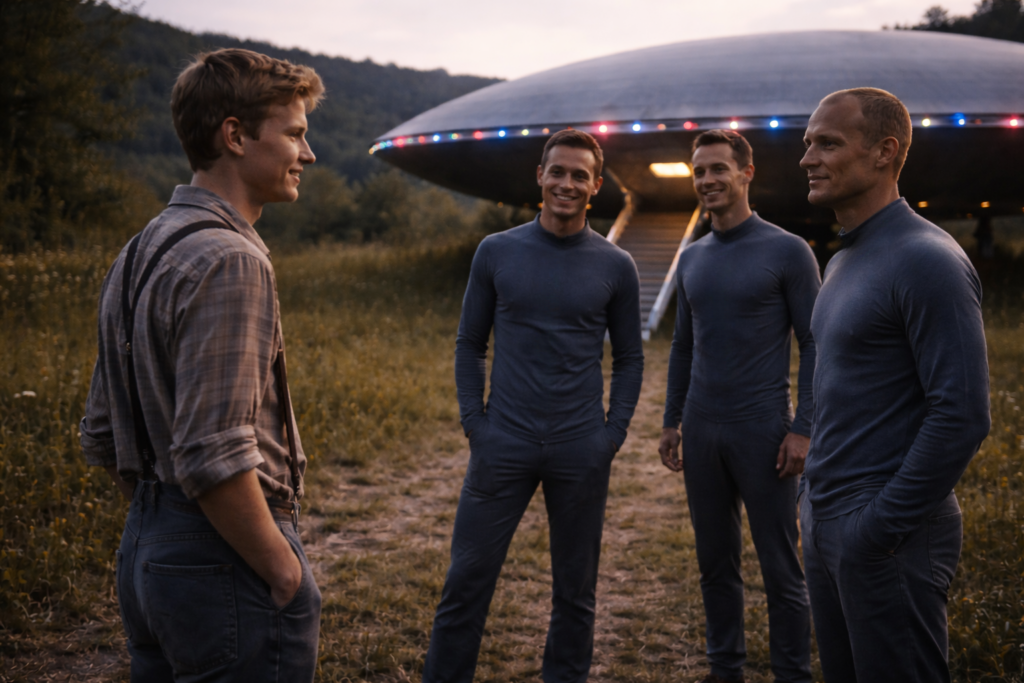 Illustration de la rencontre près du vaisseau de Leo Dworshak avec les mêmes êtres en 1936.