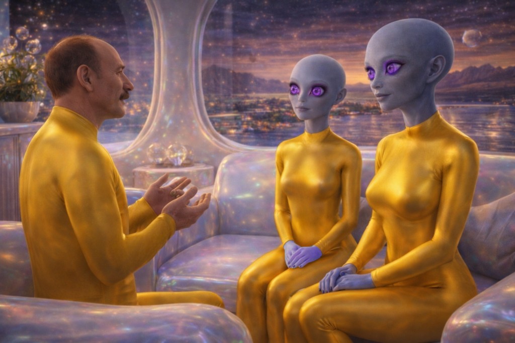 Illustration de Alec parlant à Zeena et son amie Mahirishi.