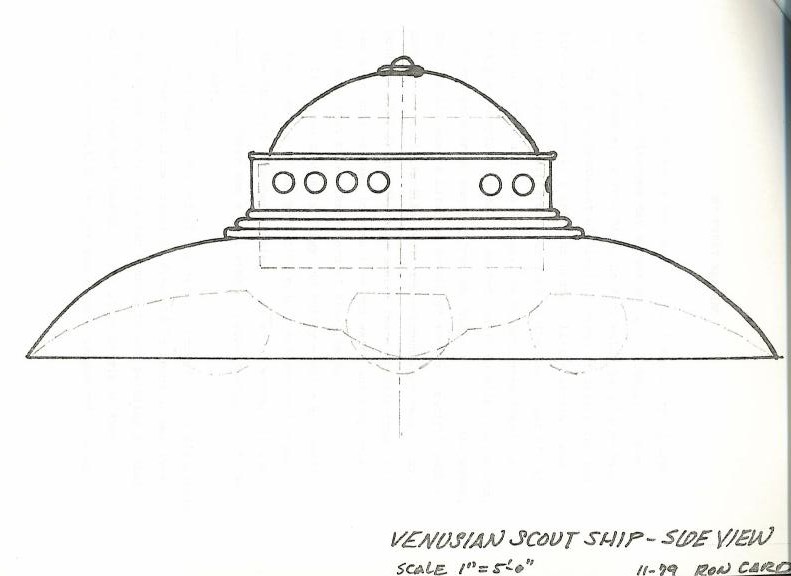 Dessin du vaisseau éclaireur vénusien observé par Edward James, exactement identique aux descriptions de George Adamski.