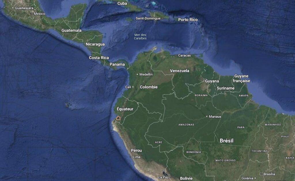 Situation de l’Équateur en Amérique du sud avec la province d’El Oro ou eut lieu le contact.