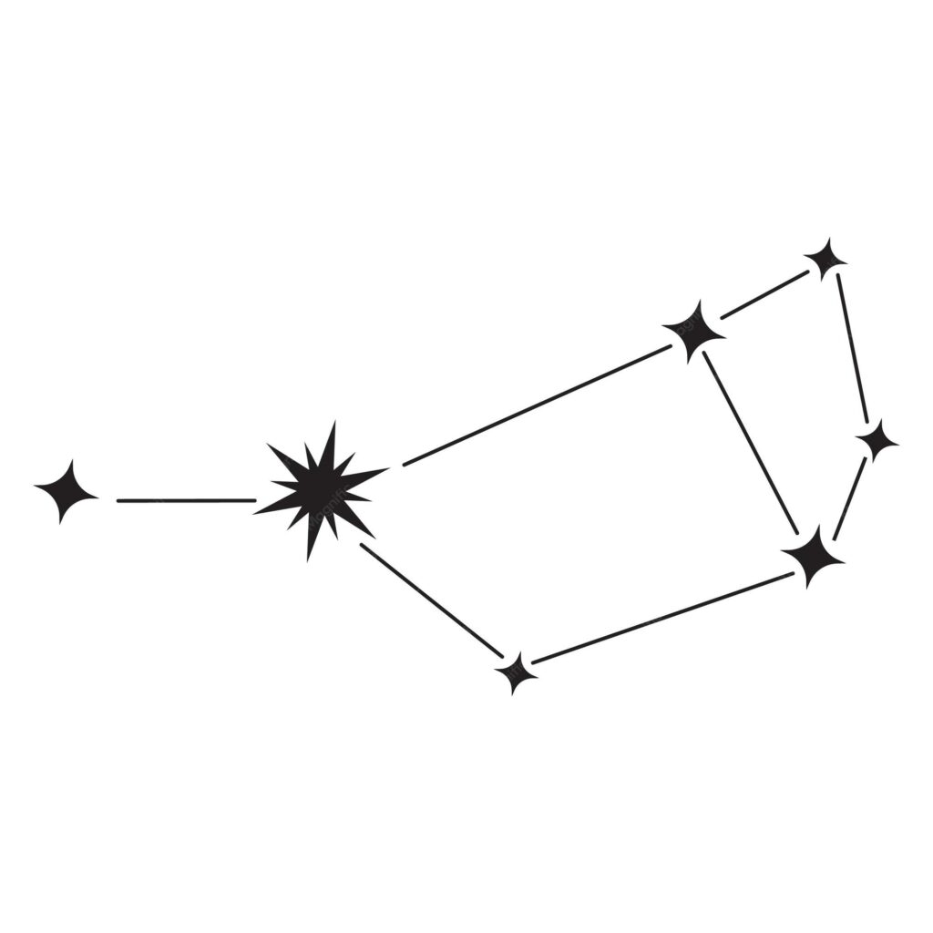Dessin relié des 7 étoiles de la constellation des Pléiades.
