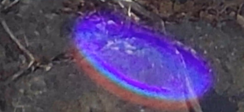 La photo zoomée a été analysée par André Campos chercheur historien et analyste graphique, qui a fait un traitement de mise en valeur qu'on voit ici : il y a vu un gradient de température, allant du rouge à l'extérieur vers le violet à l'intérieur en passant par diverses couleurs, sur le bord inférieur gauche. La ligne de démarcation serait le bord d'un disque volant passé en état semi-damétarialisé, un des disques de Ectom observés précédemment par José Yaguana, mais en état énergétique.