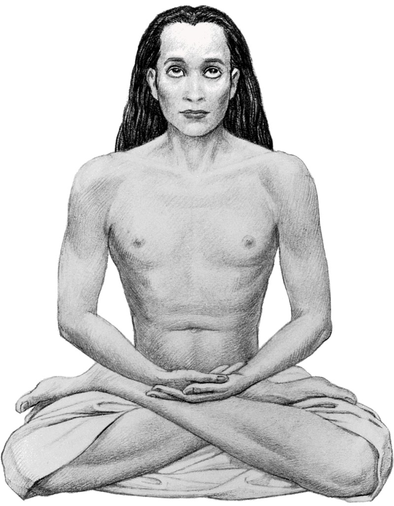Dessin du Mahavatar (avatar majeur) Babaji dans le livre de Yogananda tel que vu par lui, qui est un représentant vivant du divin sur Terre. Il vient de très hautes sphères spirituelles et vit sous cette apparence d'un jeune homme depuis des milliers d'années. Il vit caché en Inde, on n'en a aucune photo. Il a quelques disciples de très haut niveau qu'il enseigne parfois et le suivent un temps, choisis par lui. Il a des pouvoirs extraordinaires, pouvant créer des réalités parallèles, matérialiser, se déplacer en flottant, peut se dématérialiser, etc.