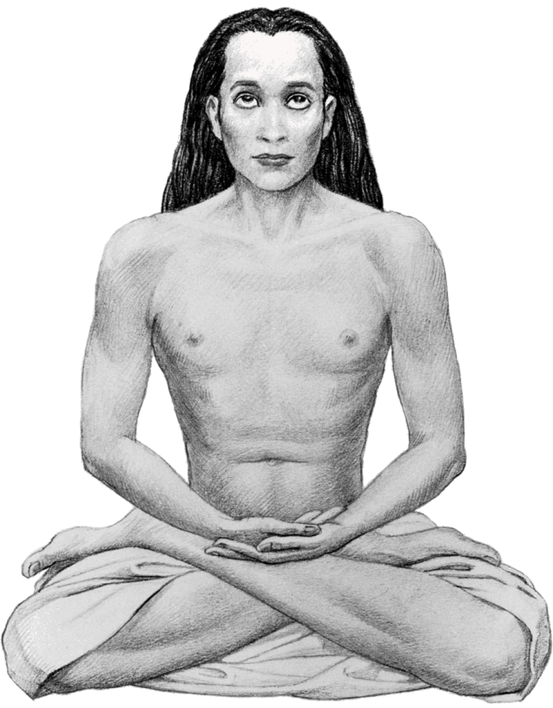 Dessin du Mahavatar (avatar majeur) Babaji dans le livre de Yogananda tel que vu par lui, qui est un représentant vivant du divin sur Terre. Il vient de très hautes sphères spirituelles et vit sous cette apparence d'un jeune homme depuis des milliers d'années. Il vit caché en Inde, on n'en a aucune photo. Il a quelques disciples de très haut niveau qu'il enseigne parfois et le suivent un temps, choisis par lui. Il a des pouvoirs extraordinaires, pouvant créer des réalités parallèles, matérialiser, se déplacer en flottant, peut se dématérialiser, etc.