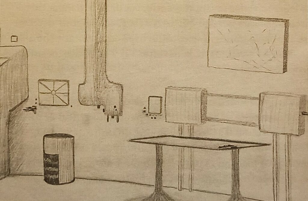 Laboratoire médical du vaisseau. Vue 1. Dessin de Rene Erik Olsen depuis son livre "Autres civilisations".