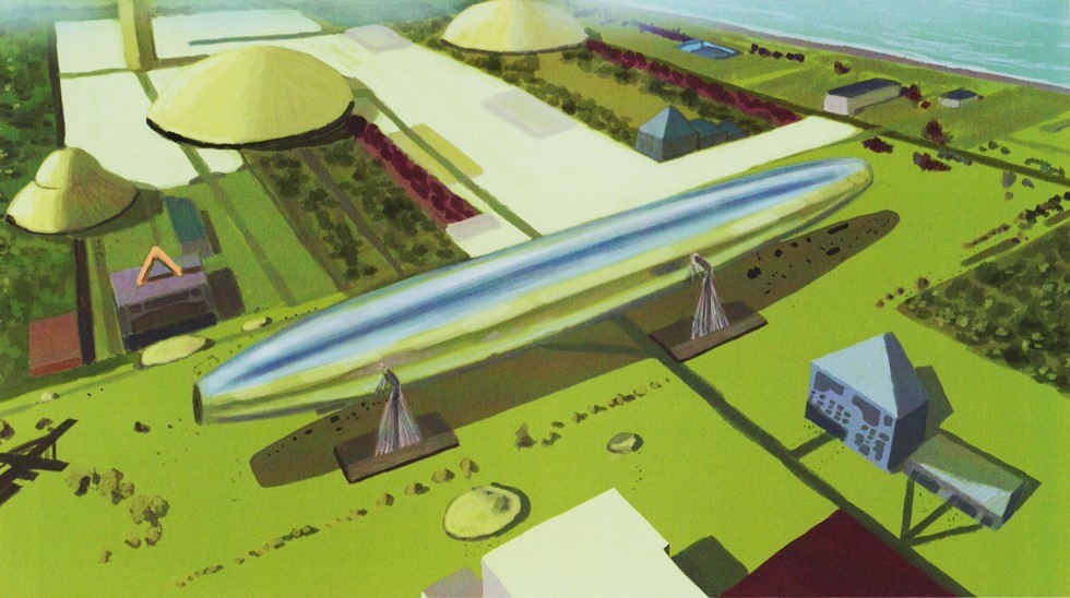 Image de "The Alien Visitors - Volume I" de Rene Erik Olsen. Un croiseur s’est posé à la périphérie d’une grande ville. Il est maintenu en place par des dispositifs de verrouillage magnétique.