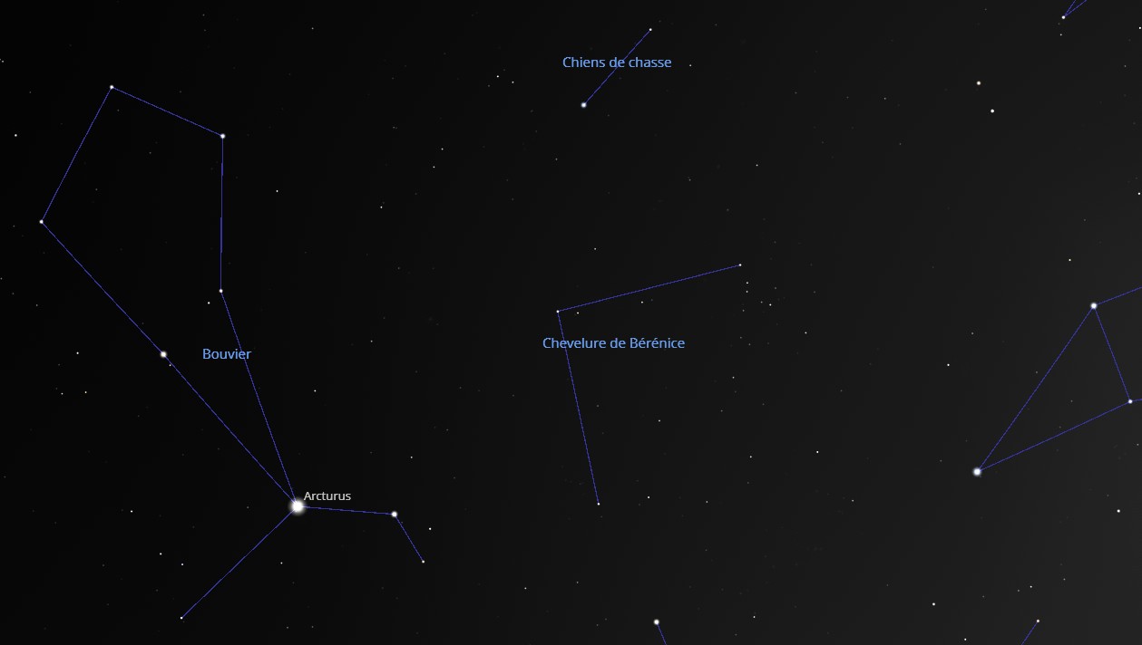 Carte spatiale de la constellation de Coma Berenices (Chevelure de Berenice)