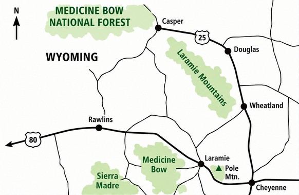 Plan de la zone de la forêt du Wyoming où le contact a eu lieu, redessiné.